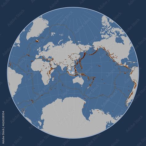 Sunda tectonic plate. Contour. Lagrange. Volcanoes and boundaries Stock Illustration | Adobe Stock