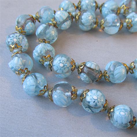 1950's Vintage Venetian BLUE Millefiori Glass Bead Necklace from ...