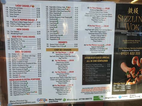 Menu at Sizzling Wok fast food, Newent