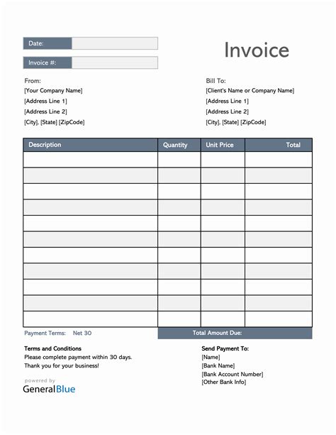 U.S. Invoice Template in Excel (Simple)