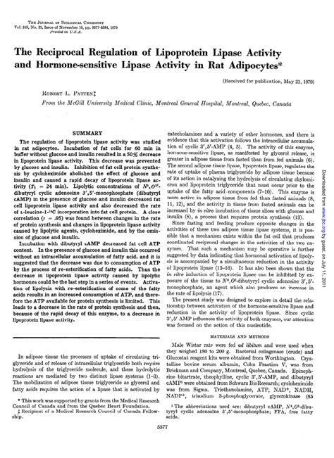 (PDF) The Reciprocal Regulation of Lipoprotein Lipase Activity and Hormone-sensitive Lipase ...