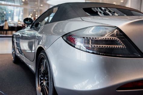 Back Of The Modern Silver Colored Shiny Automobile Standing Indoor At Car Show Stock Photo ...