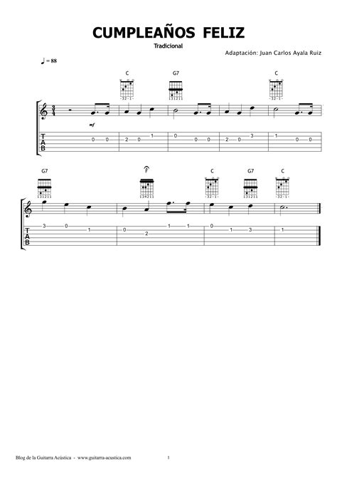 Partitura y Acordes Cumpleaños Feliz para Guitarra - Partituras Online