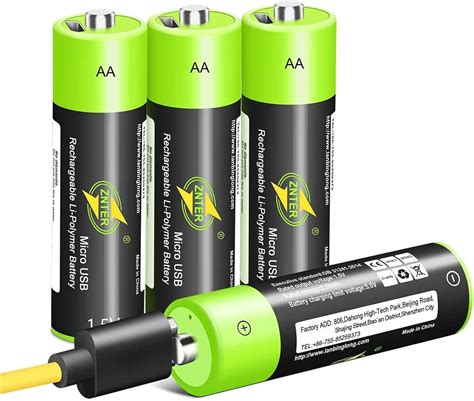 AA Batteries [4 Pack], USB Rechargeable Double A Lithium Batteries - Li-ion Battery Cell - 1.5V ...