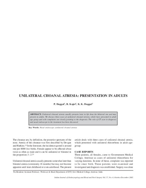 (PDF) Unilateral choanal atresia: Presentation in adults | Prahlad ...