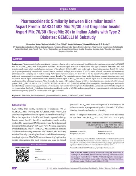 (PDF) Pharmacokinetic Similarity between Biosimilar Insulin Aspart Premix SAR341402 Mix 70/30 ...