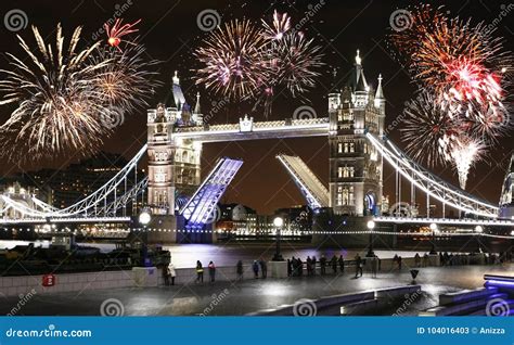 Tower Bridge at Night, New Year`s Eve Fireworks Over Tower Brid Stock Image - Image of festive ...