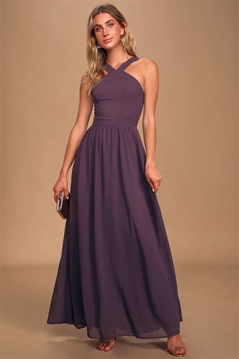 Beautiful Dusty Purple Dress - Maxi Dress - Halter Dress Dusty Purple Dress, Dusty Purple ...