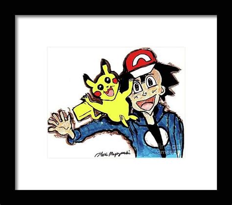 Ash Ketchum and Pikachu Waving goodbye to the Pokemon Universe Framed Print by Geraldine ...