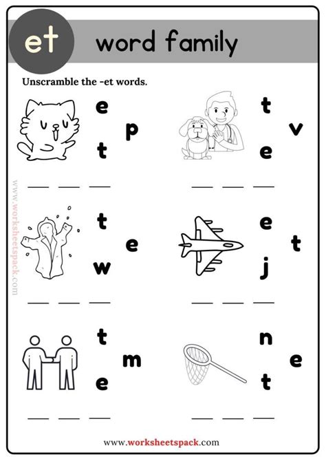 Et Word Family Unscramble the Words Worksheets - Printable and Online Worksheets Pack English ...