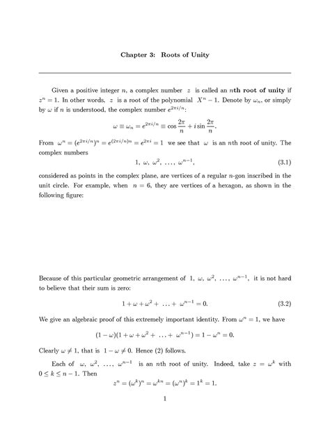 Roots of Unity - Chapter 3: Roots of Unity Given a positive integer n ...