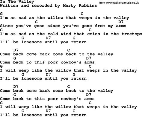 In The Valley, by Marty Robbins - lyrics and chords