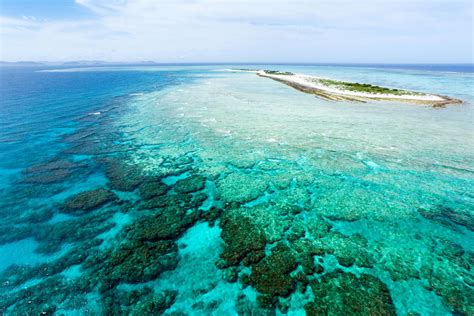 Aerial view of deserted tropical island on coral reef, - Loving Australia