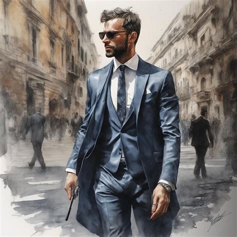 Premium AI Image | Ultra Realistic Stylish Suited Italian Handsome Man Watercolour Art Fullbody ...