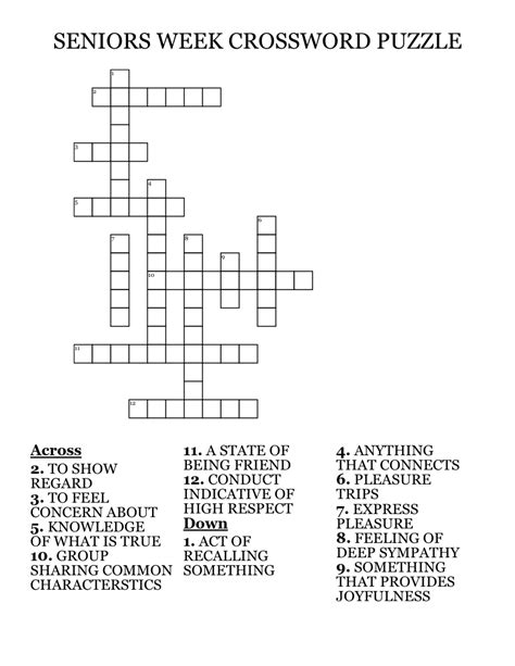 SENIORS WEEK CROSSWORD PUZZLE - WordMint