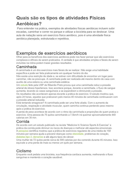 Exemplos Sobre Atividades Físicas Aeróbicas | PDF | Coração | Medicina ...