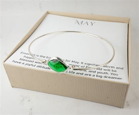 May Birthstone Bangle Birthstone Silver Bracelet Emerald - Etsy