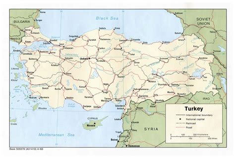 Detailed political map of Turkey with roads, railroads and major cities ...