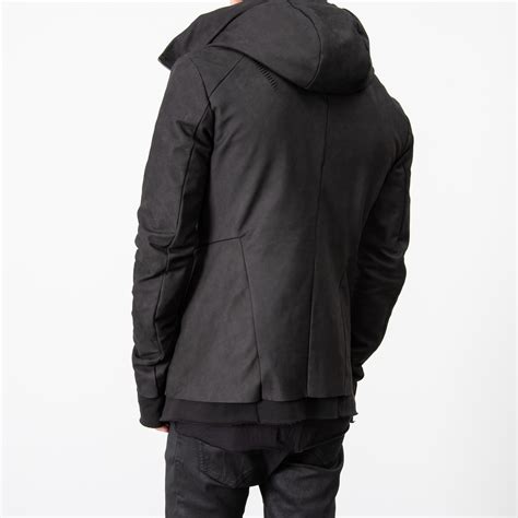 BLACK HOODED CALF LEATHER JACKET|wolfensson