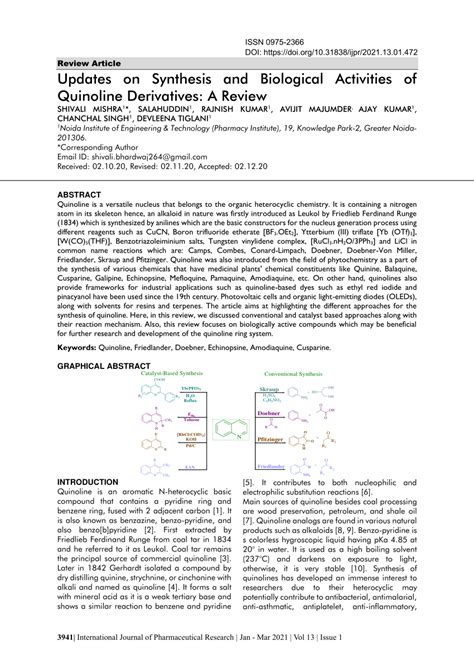 (PDF) Updates on Synthesis and Biological Activities of Quinoline ...