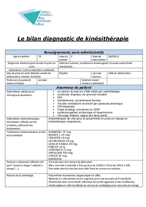 (DOC) Le bilan diagnostic de kinésithérapie | Ionescu Cristian ...