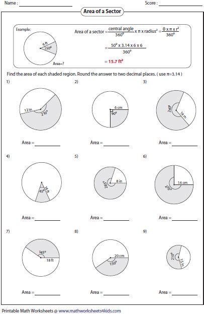 Arc Length And Sector Area Worksheet