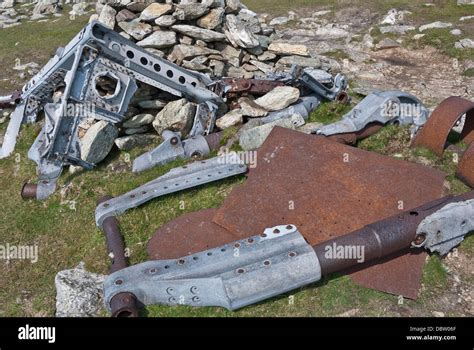 Wreckage from crashed Halifax Bomber on Great Carrs, Lake District ...