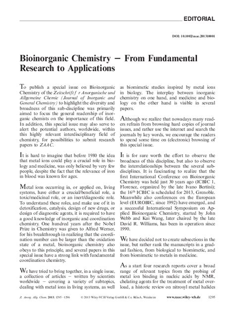 (PDF) Bioinorganic Chemistry - From Fundamental Research to Applications | Bernt Krebs ...