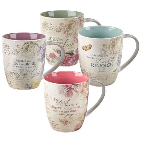 Christian Art Gifts Ceramic Coffee/Tea Mug Set for Women | Vintage Botanic Floral Inspirations ...