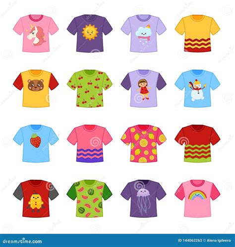 Vector Set of Cartoon T-shirts Stock Vector - Illustration of pattern ...