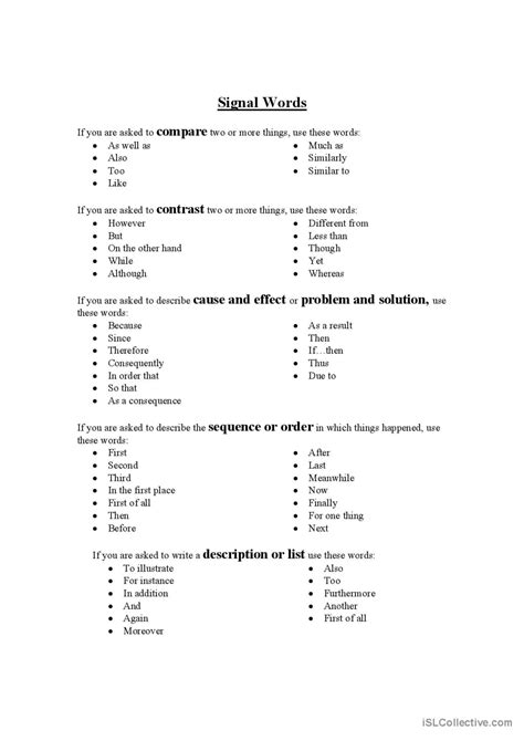 writing - signal words: English ESL worksheets pdf & doc