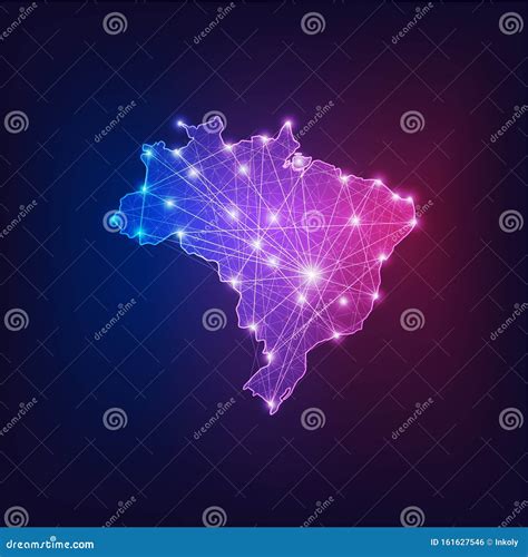 Brazil Connectivity Map Outline with Stars and Lines Abstract Framework. Stock Vector ...