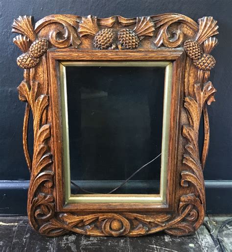 Hand Carved Mirror/picture/photo Frame In Oak With Thistles C1920 | 624071 | Sellingantiques.co.uk