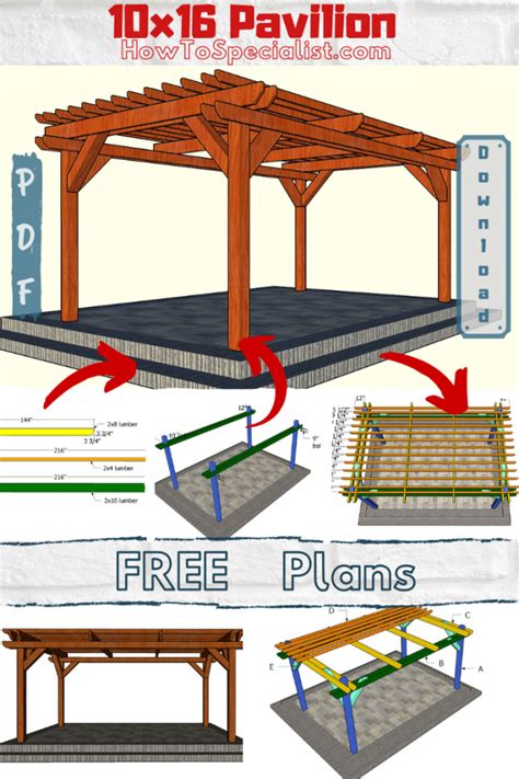 10x16 Pergola Plans Free - PDF Download | HowToSpecialist | Pergola plans diy, Diy pergola ...