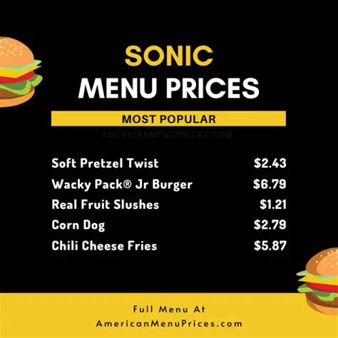 Sonic menu & prices in USA 2023 – American Menu Prices