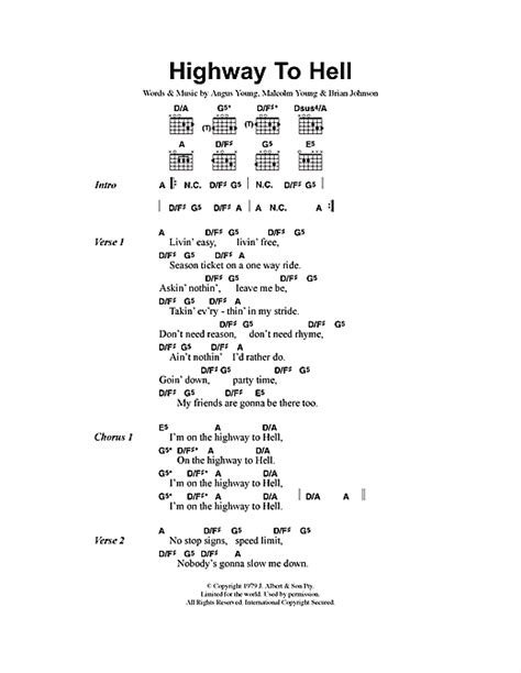 AC/DC "Highway To Hell" Sheet Music Notes | Download Printable PDF ...