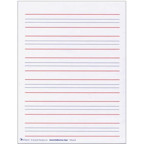 Raised Line Writing Paper - Red and Blue Lines -Package of 50