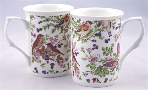 Pair Fine English Bone China Coffee Mugs - Wild Bird Chintz by ...