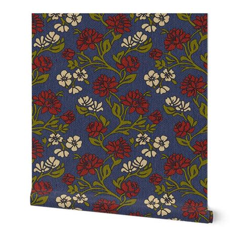 Vintage floral textured navy blue Victorian Peel & Stick Wallpaper – Dana Du Design