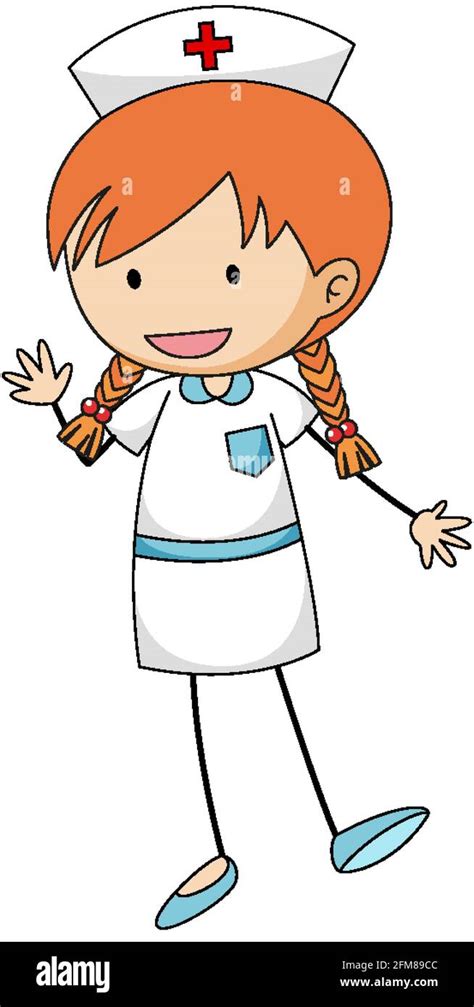 Cute nurse doodle cartoon character isolated illustration Stock Vector ...