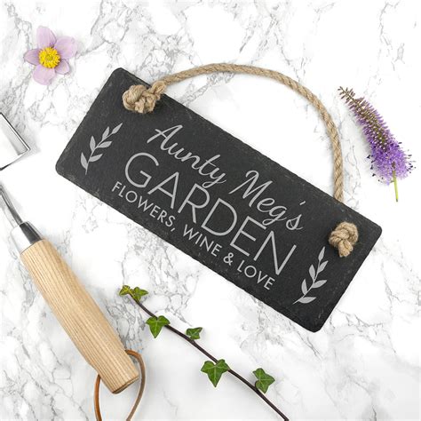 Personalised Our Garden Slate Hanging Sign | Hanging signs, Personalized signs, Slate signs