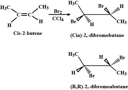 Draw the structure of stereoisomers obtained by reaction of cis - 2 - butene with bromine.