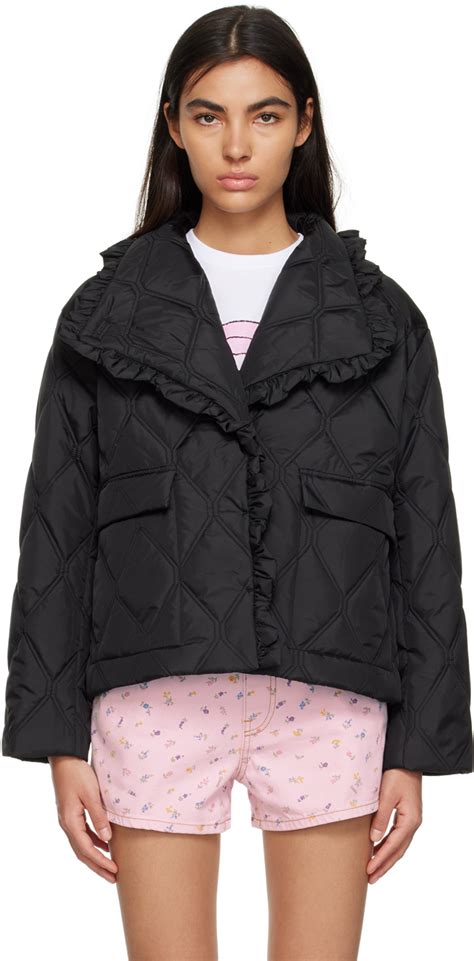 GANNI: Black Quilted Jacket | SSENSE Canada