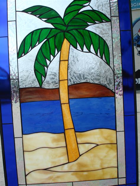 Island Palm Tree Leaded Stained Glass Window Panel ...