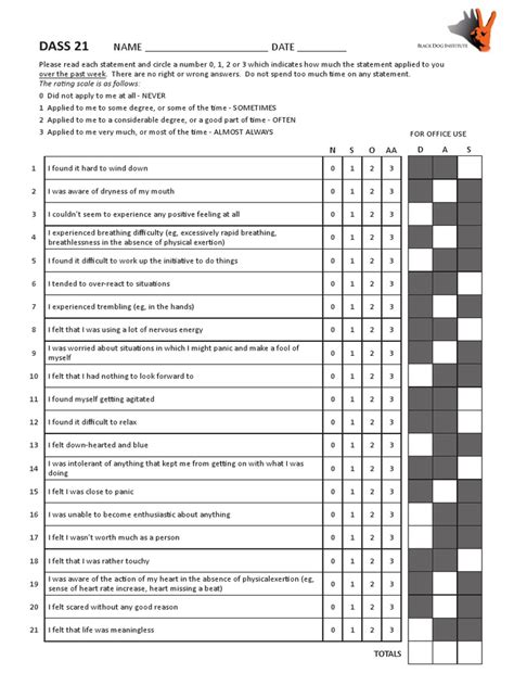 DASS 21 With Scoring Sheet | Major Depressive Disorder | Anxiety