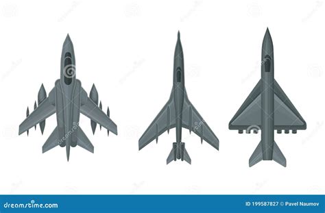 Jet Fighter and Aircraft Top View Vector Set Stock Vector ...