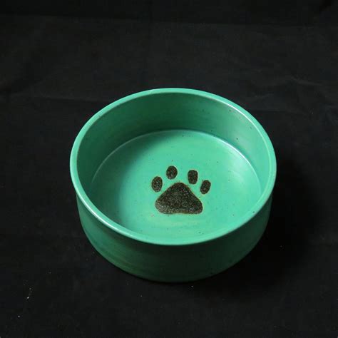 Teal Paw Print Ceramic Pottery Dog Dish - Large Dog Bowl- Pottery Dog Bowl - Ceramic Dog Bowl ...