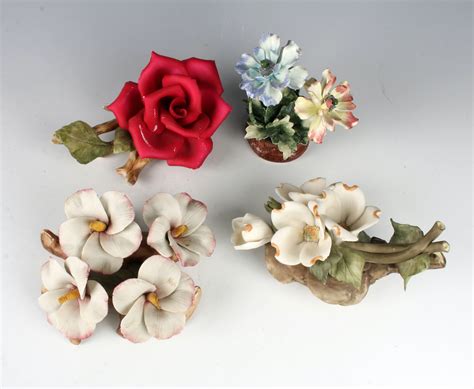 4 CAPODIMONTE PORCELAIN FLOWER GROUPINGS | Barnebys