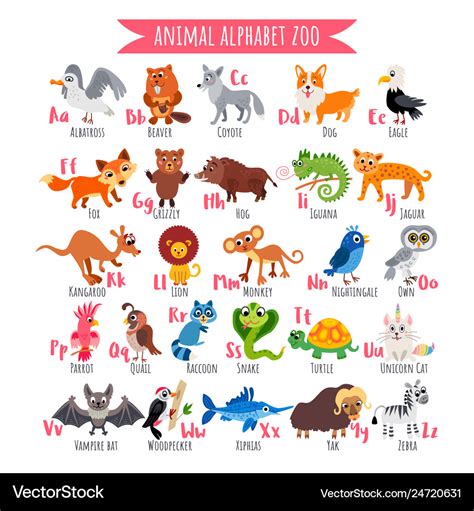 Zoo alphabet a-z animal alphabet poster Royalty Free Vector