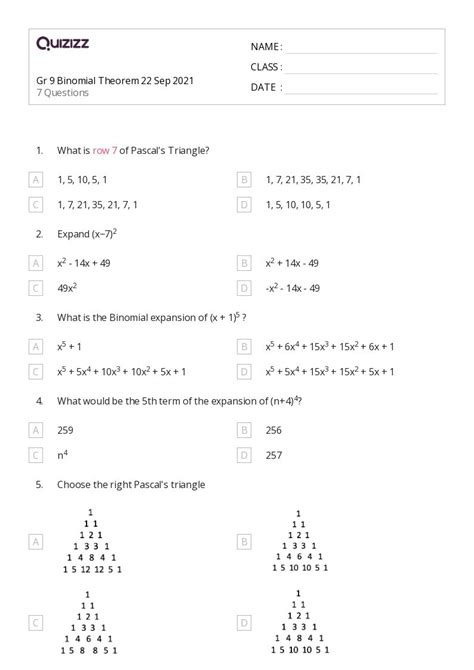 Free binomial theorem practice worksheet, Download Free binomial theorem practice worksheet png ...